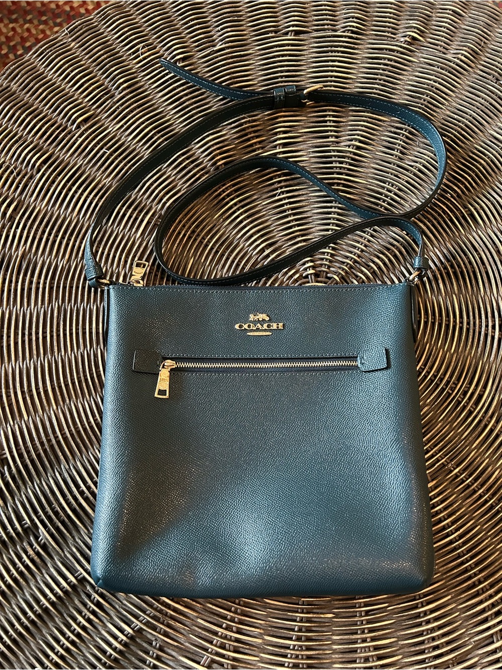 Coach Teal Leather Crossbody with Gold Hardware